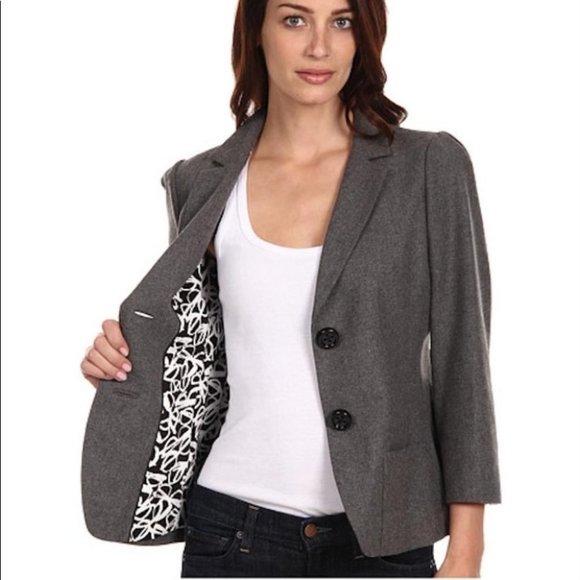 Kate Spade Melita Tweed Button 3/4 Length Sleeves Blazer Jacket Gray Size 4 - Picture 7 of 16